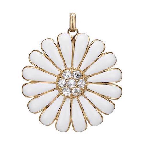 Image of Christina Collect forgyldt Marguerite Pendant Stort Marguerite med hvid emalje og 7 glitrende hvide topaz, model 680-G39